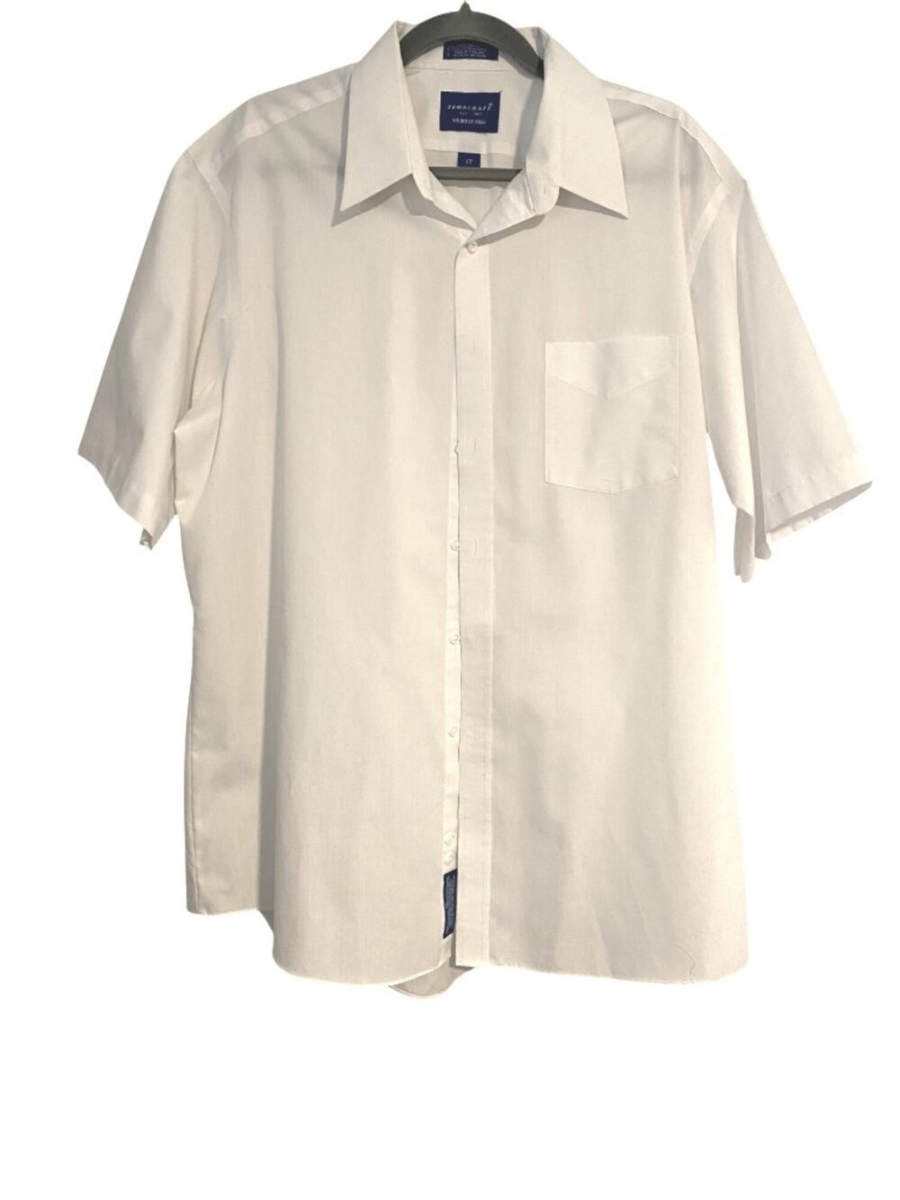 Towncraft Men's Size 17 White Shirt Button-Up Wrinkle-Free Short Sleeve Classic
